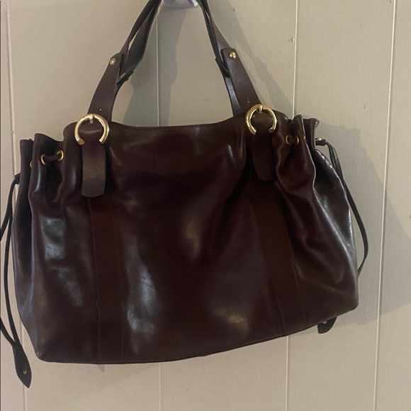 Luxe Leather Chocolate Brown Francesco Biasia Double Strap Tote Shoulder Bag - Picture 3 of 13